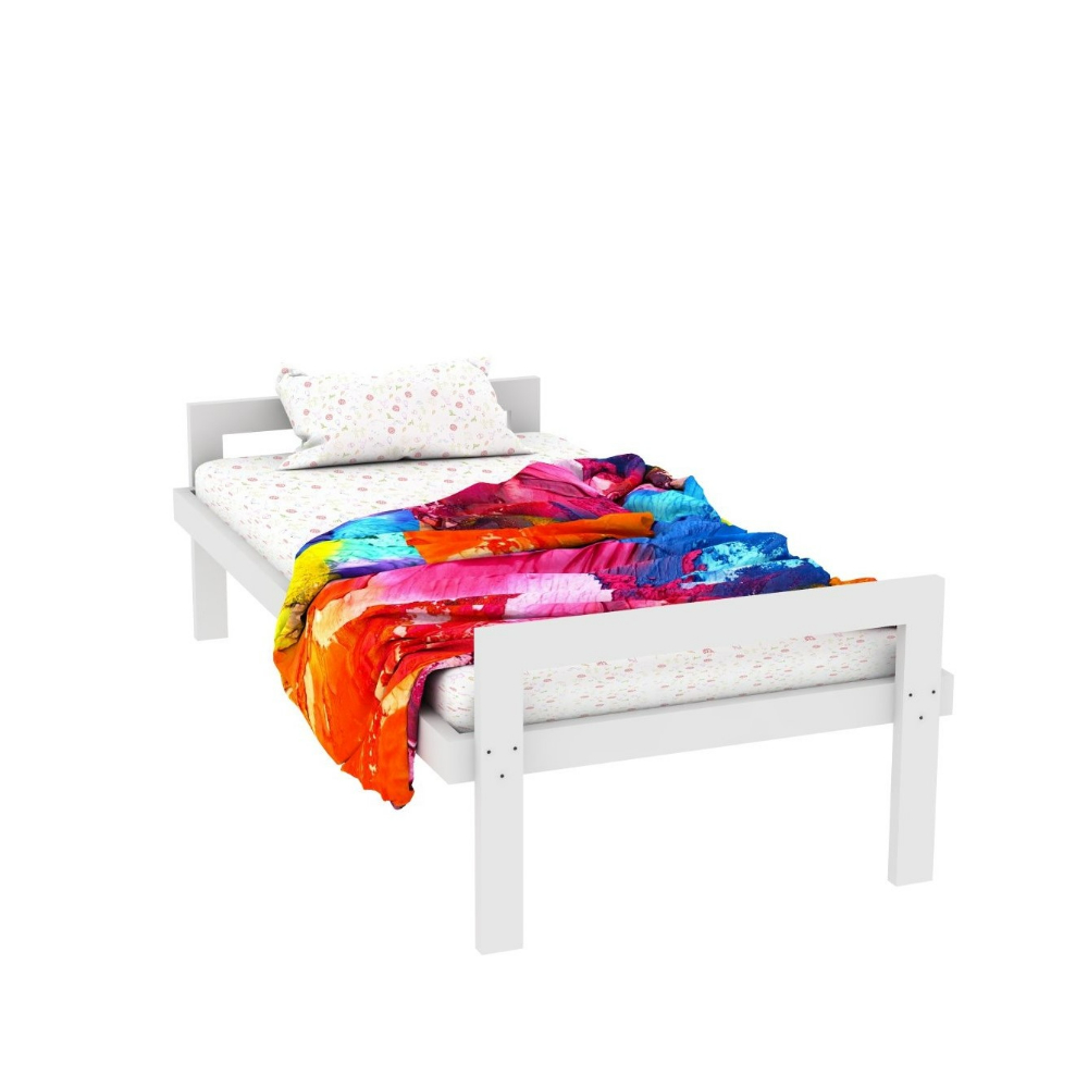 Lycka White Single Simple Pine Bed