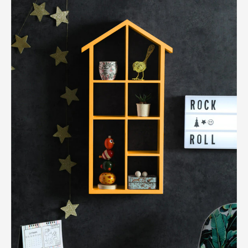 Lycka Golden Yellow Wall Mounted Bookshelf